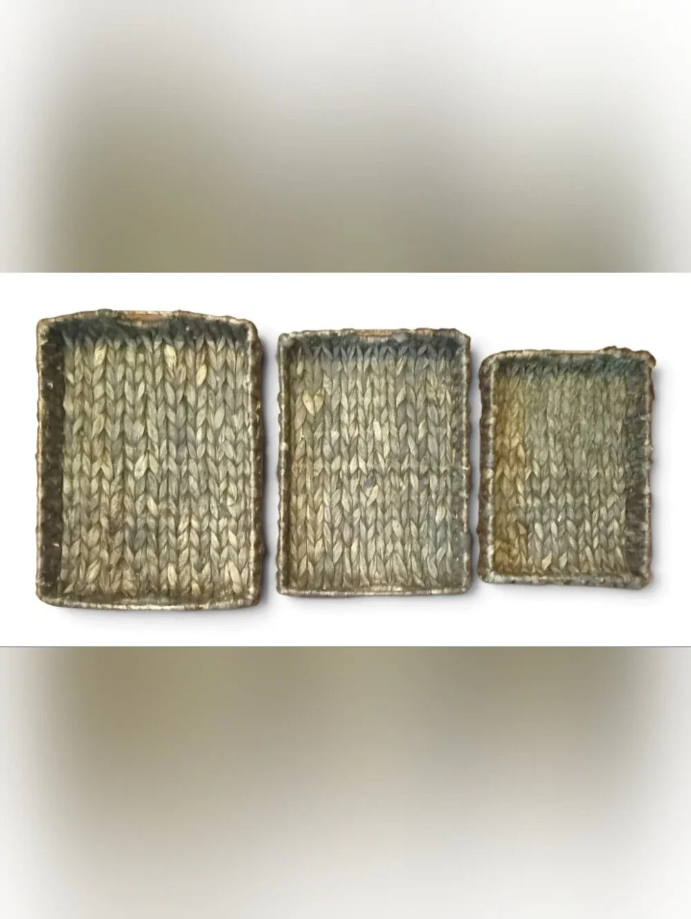Woven Seagrass Organizer Set Of 4 Nesting 4Baskets W/Handles Natural dark Brown